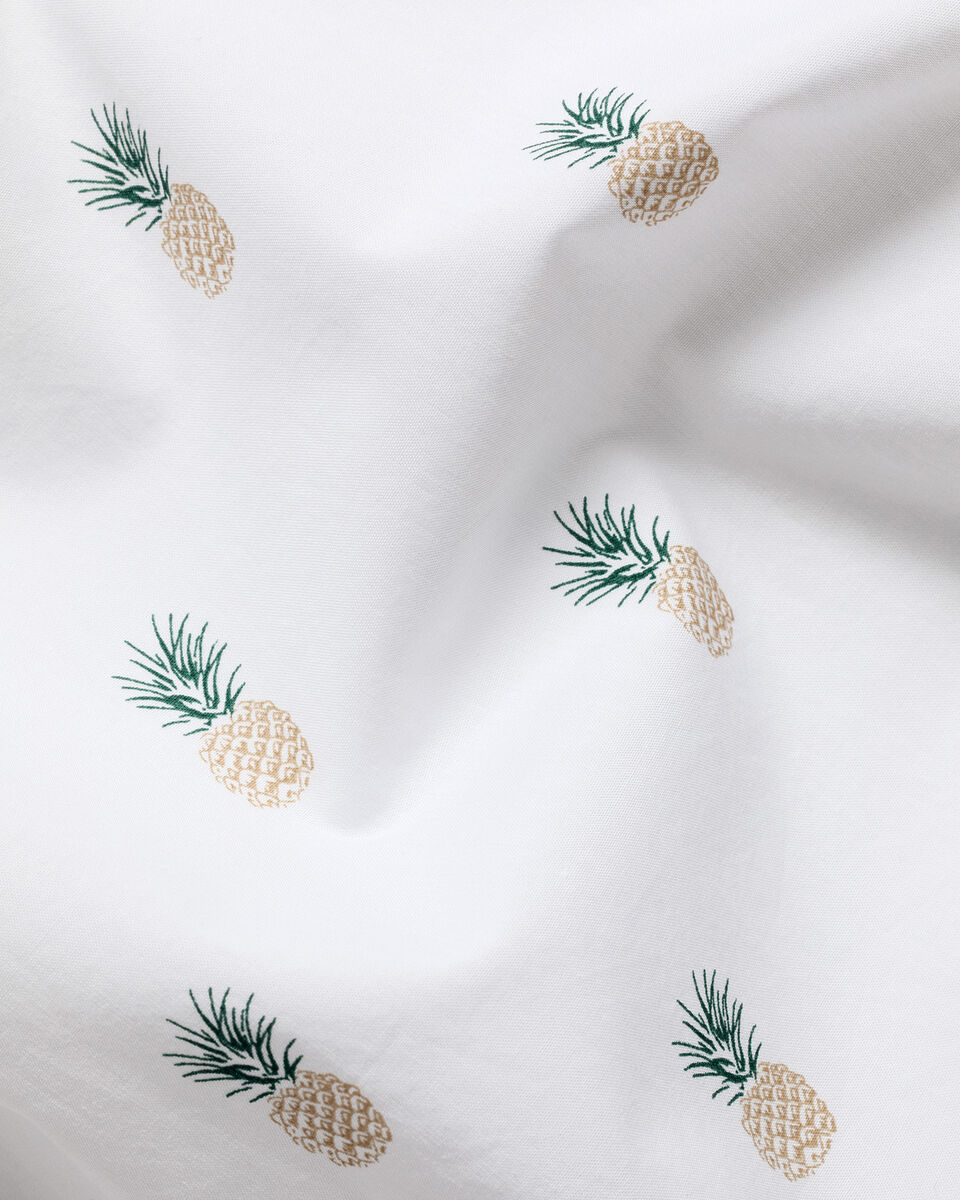 Short Sleeve Stretch Washed Poplin Print Shirt - White
