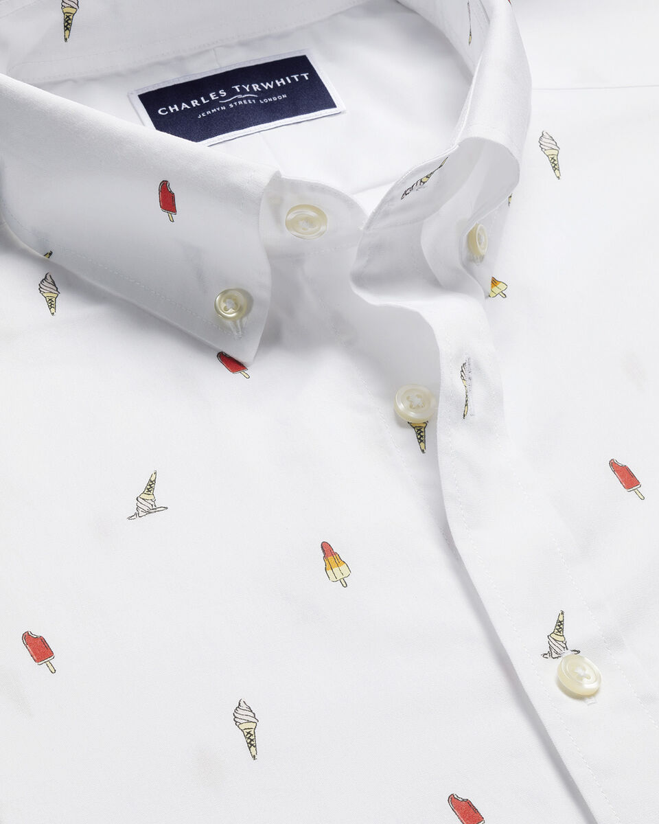 Short Sleeve Non-Iron Poplin Ice Cream Print Shirt - White