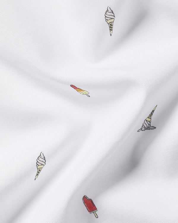 Short Sleeve Non-Iron Poplin Ice Cream Print Shirt - White