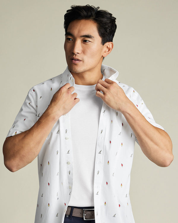 Short Sleeve Non-Iron Poplin Ice Cream Print Shirt - White