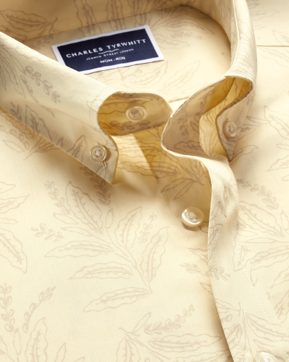 Short Sleeve Non-Iron Poplin Print Shirt - Yellow