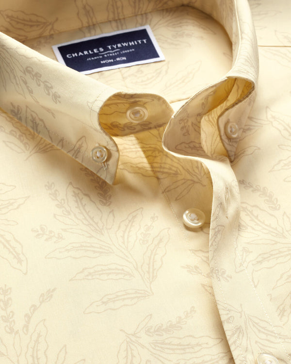 Short Sleeve Non-Iron Poplin Print Shirt - Yellow