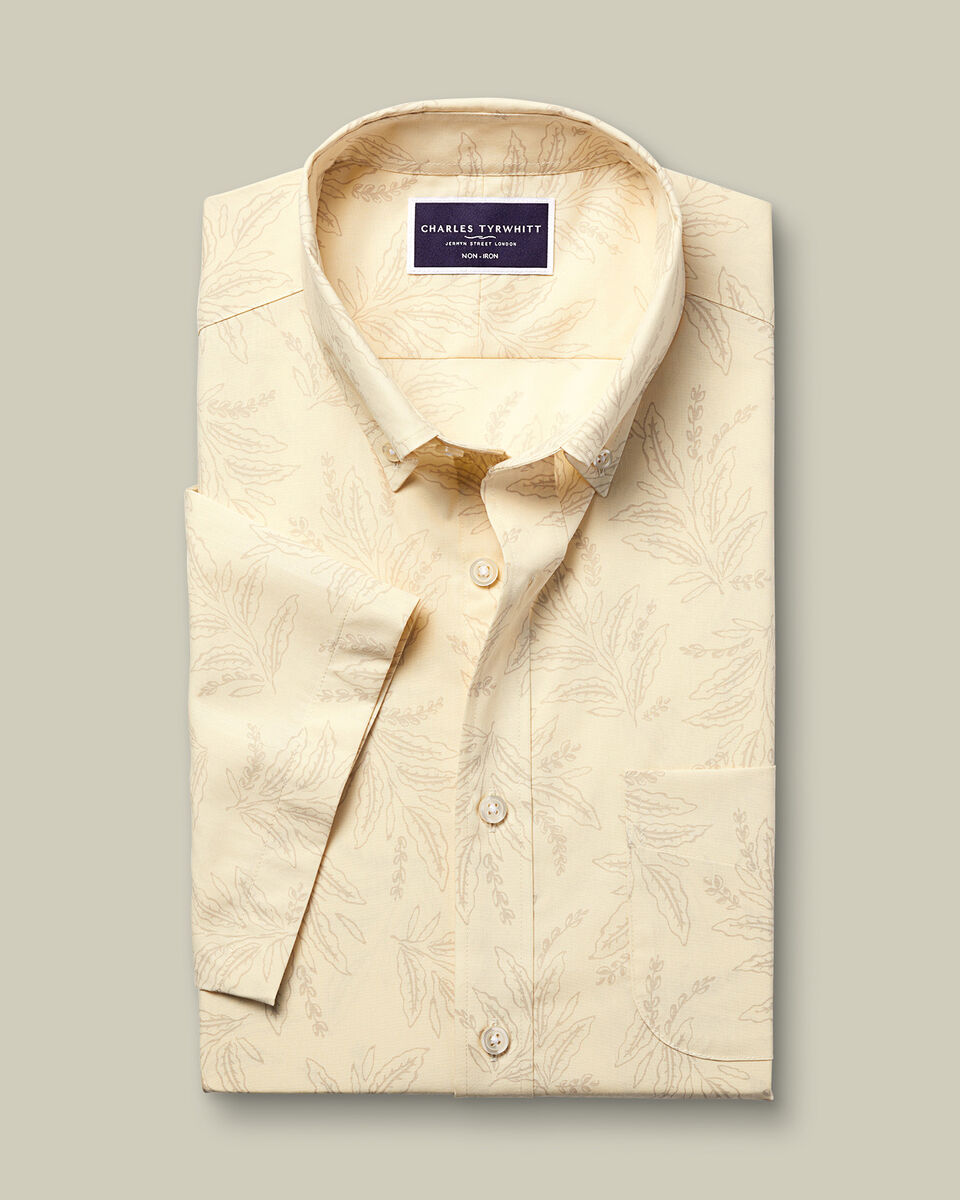 Short Sleeve Non-Iron Poplin Print Shirt - Yellow