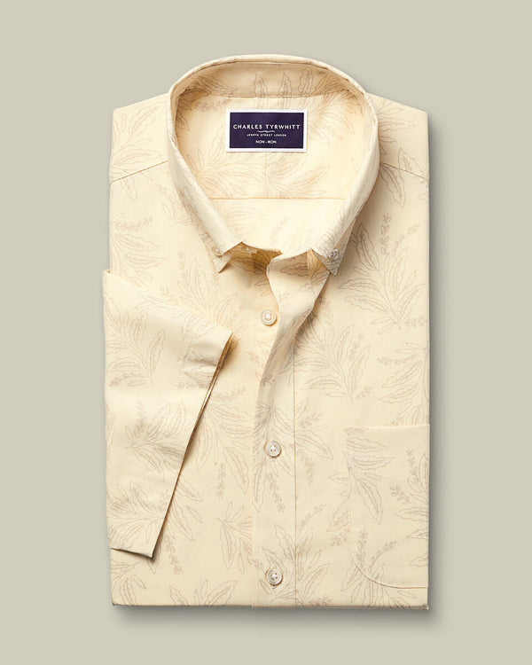 Short Sleeve Non-Iron Poplin Print Shirt - Yellow