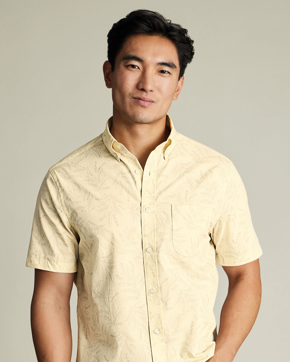 Short Sleeve Non-Iron Poplin Print Shirt - Yellow Main image