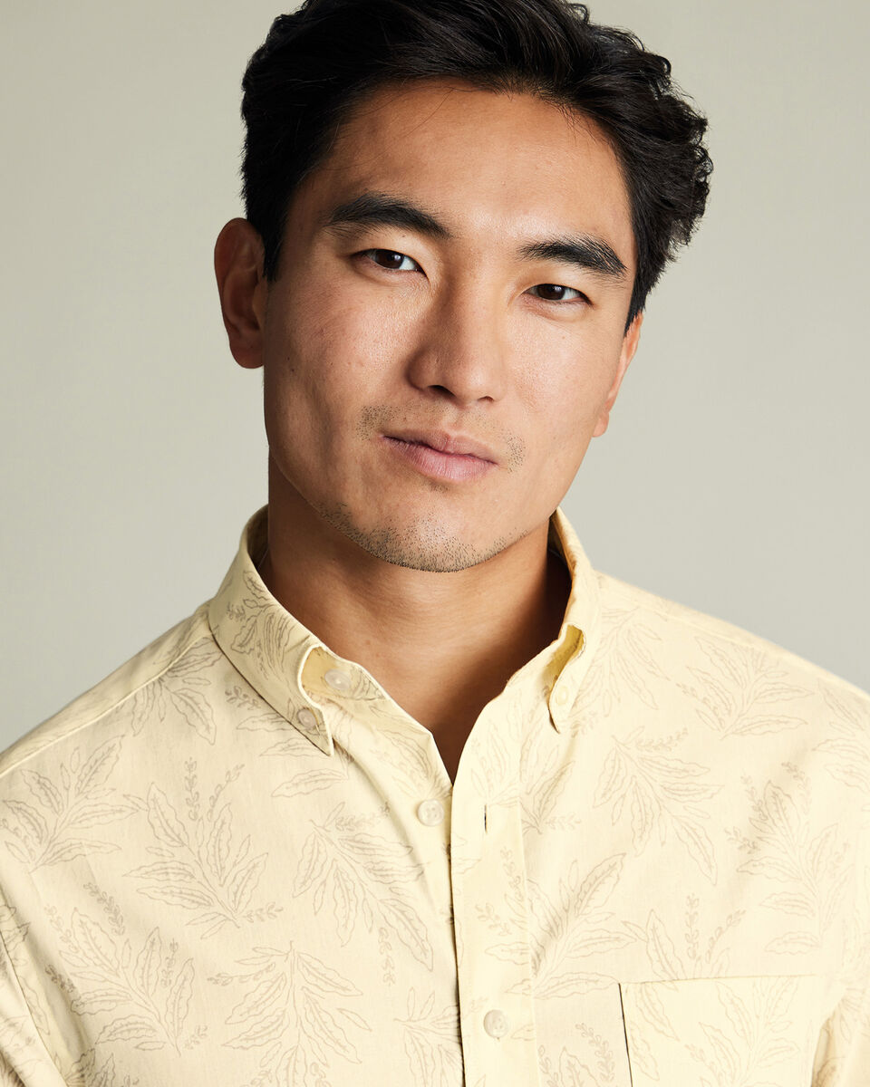 Short Sleeve Non-Iron Poplin Print Shirt - Yellow
