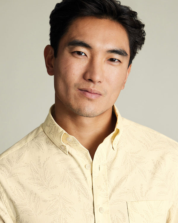 Short Sleeve Non-Iron Poplin Print Shirt - Yellow