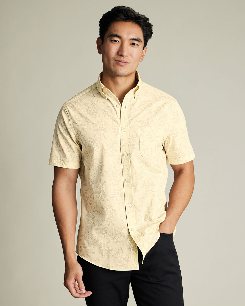 Short Sleeve Non-Iron Poplin Print Shirt - Yellow Secondary image