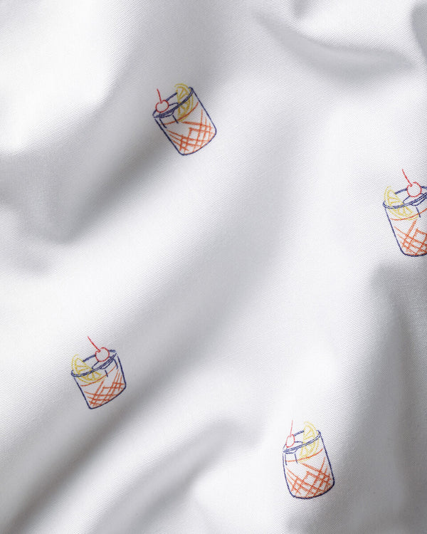 Short Sleeve Non-Iron Stretch Poplin Cocktail Print Shirt - White