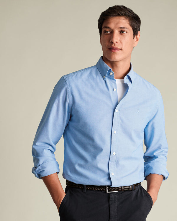 Stretch Washed Oxford Shirt - Sky Blue