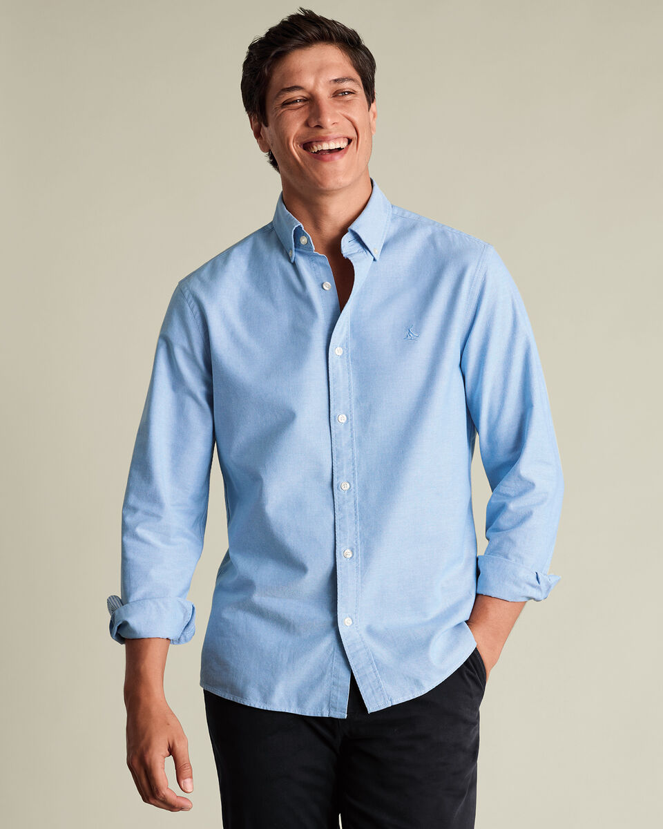 Stretch Washed Oxford Shirt - Sky Blue