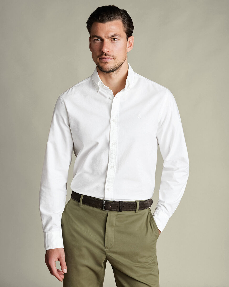 Stretch Washed Oxford Shirt - White