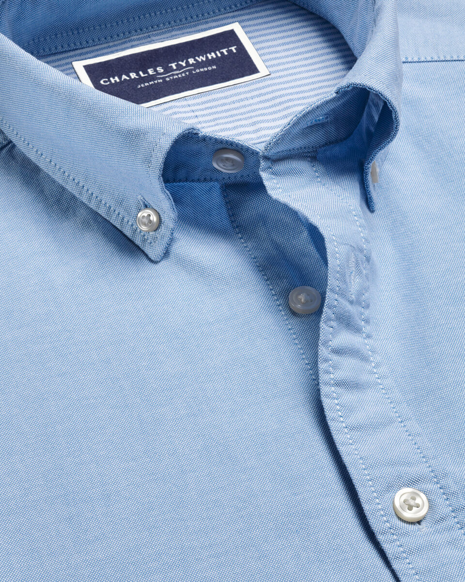 Short Sleeve Stretch Washed Oxford Shirt - Sky Blue