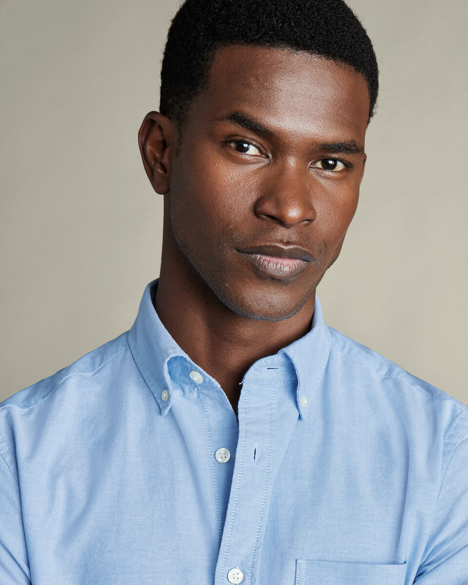 Short Sleeve Stretch Washed Oxford Shirt - Sky Blue