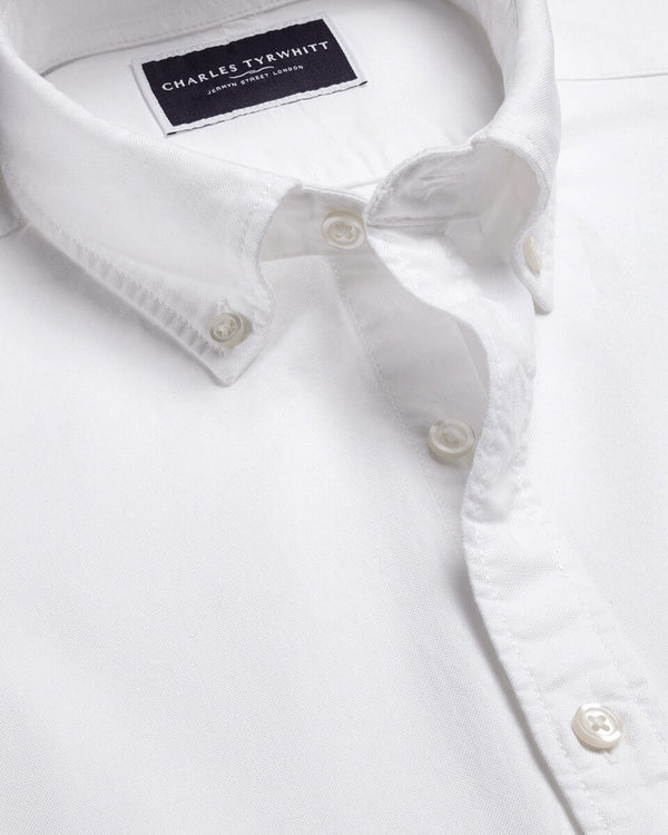 Short Sleeve Stretched Washed Oxford Shirt - White