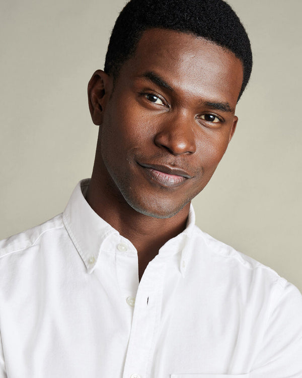 Short Sleeve Stretched Washed Oxford Shirt - White