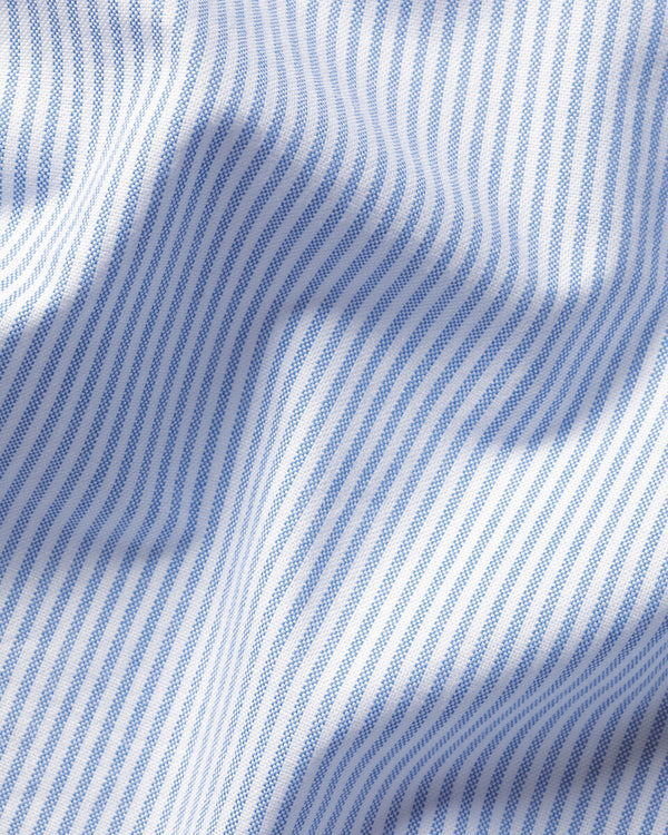 Short Sleeve Stretch Washed Oxford Stripe Shirt - Blue
