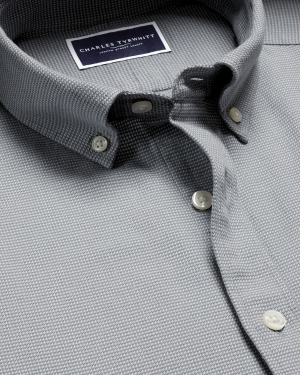Textured Flannel Shirt - Light Gray