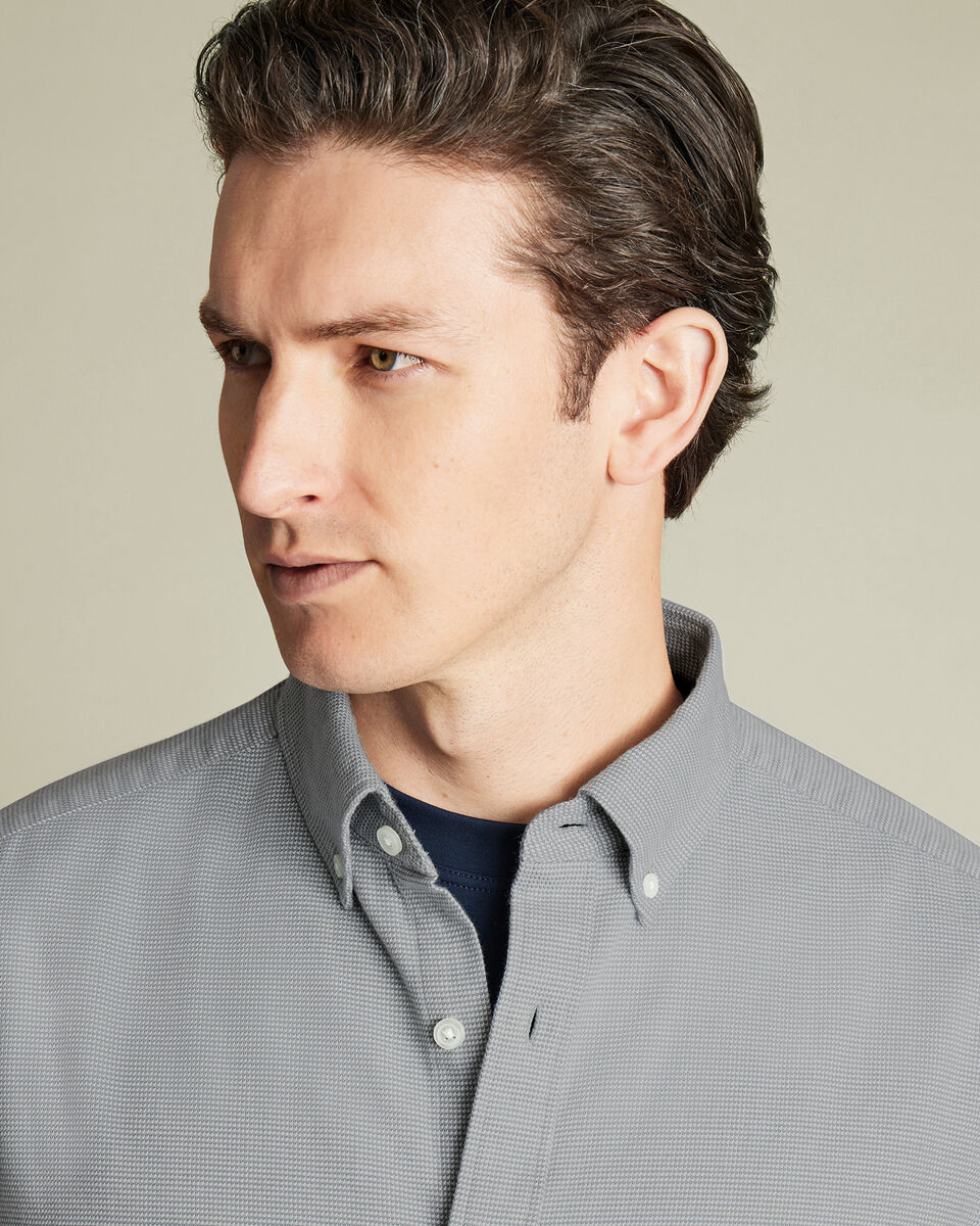 Textured Flannel Shirt - Light Gray