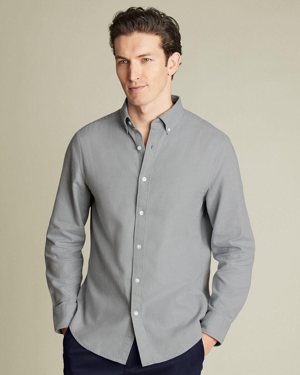 Textured Flannel Shirt - Light Gray