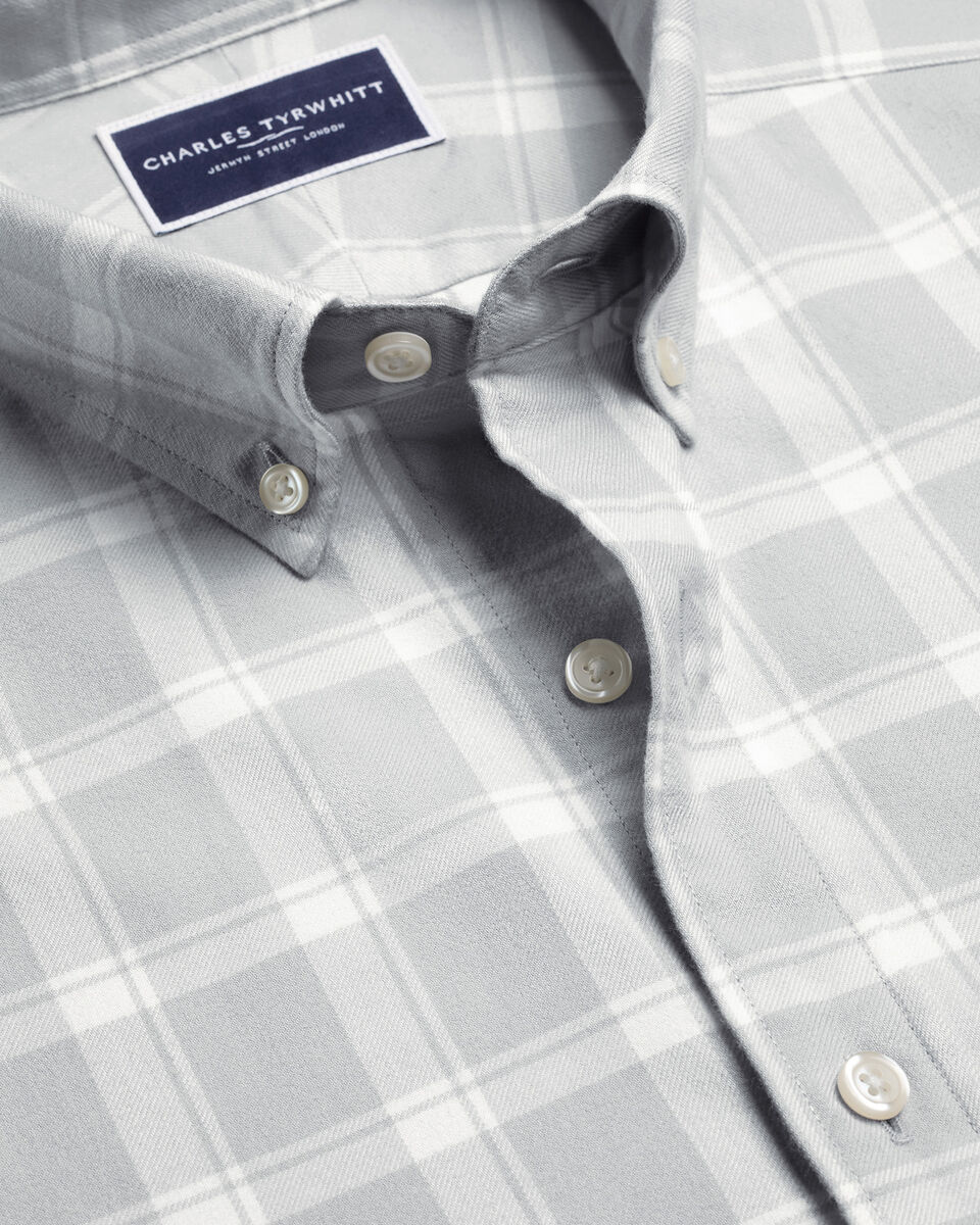 Brushed Flannel Check Shirt - Light Gray