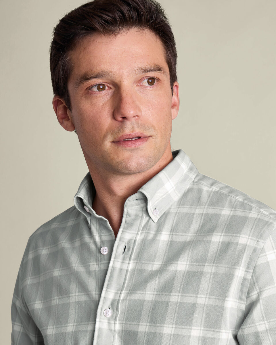 Brushed Flannel Check Shirt - Light Gray