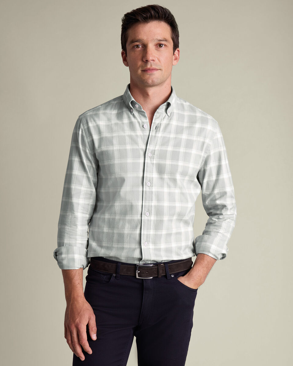 Brushed Flannel Check Shirt - Light Gray Main image