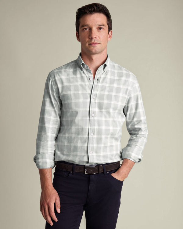 Brushed Flannel Check Shirt - Light Gray
