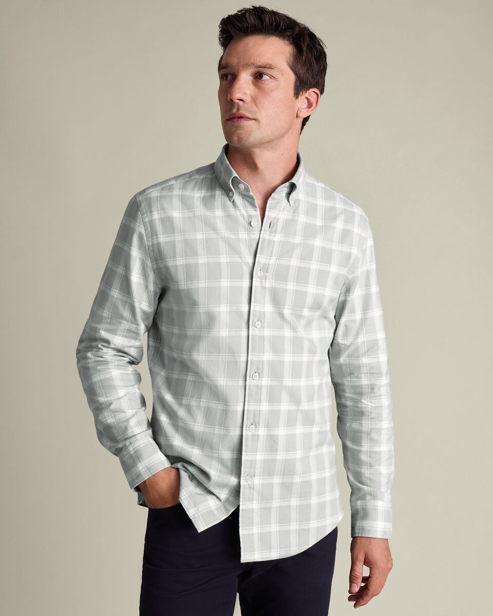 Brushed Flannel Check Shirt - Light Gray