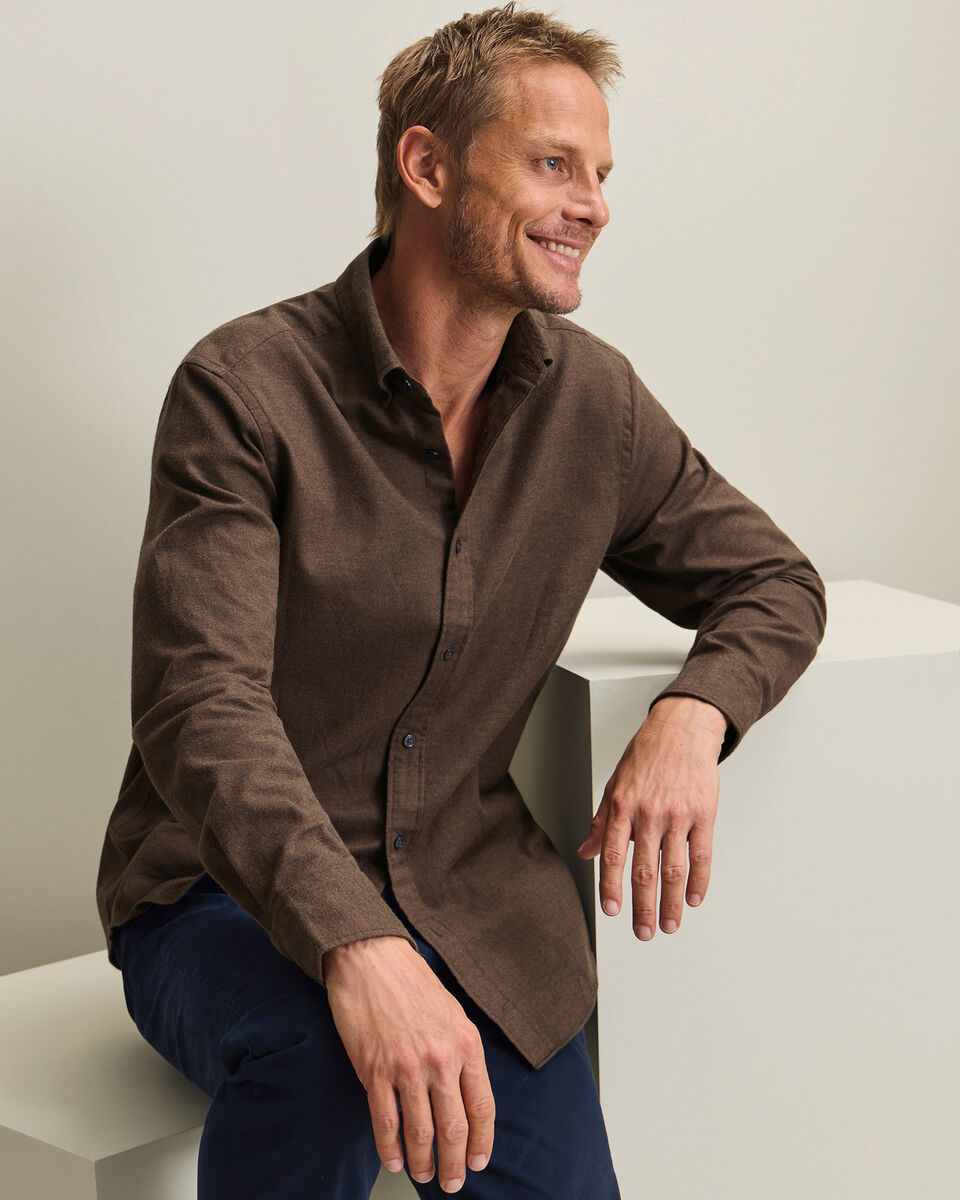 Brushed Flannel Shirt - Chocolate Brown