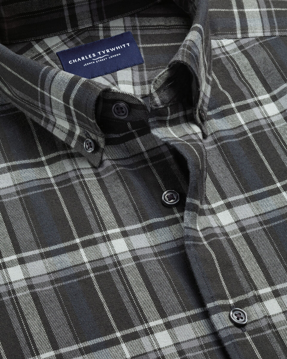 Brushed Flannel Check Shirt - Charcoal