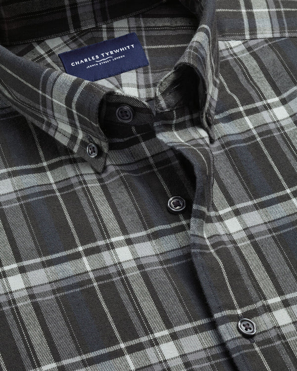 Brushed Flannel Check Shirt - Charcoal