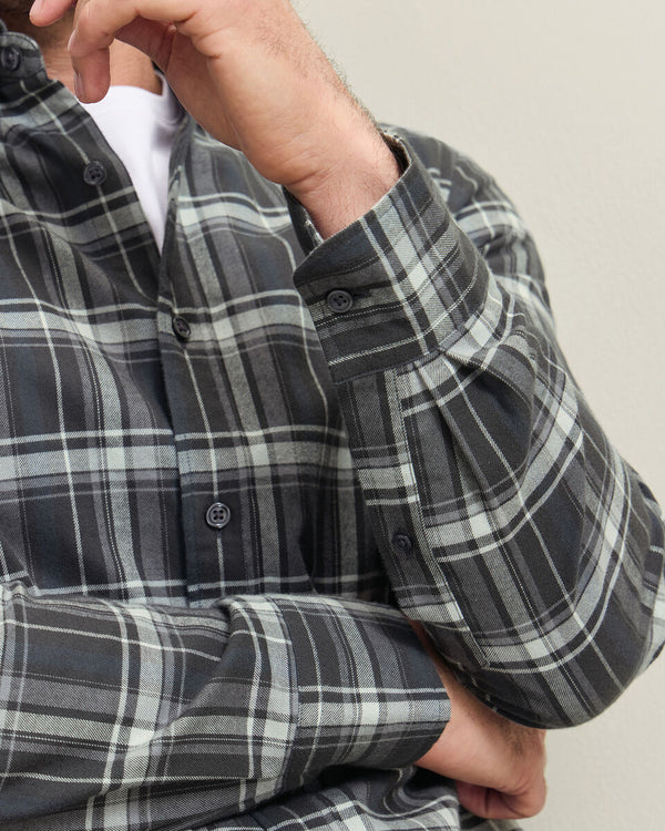 Brushed Flannel Check Shirt - Charcoal