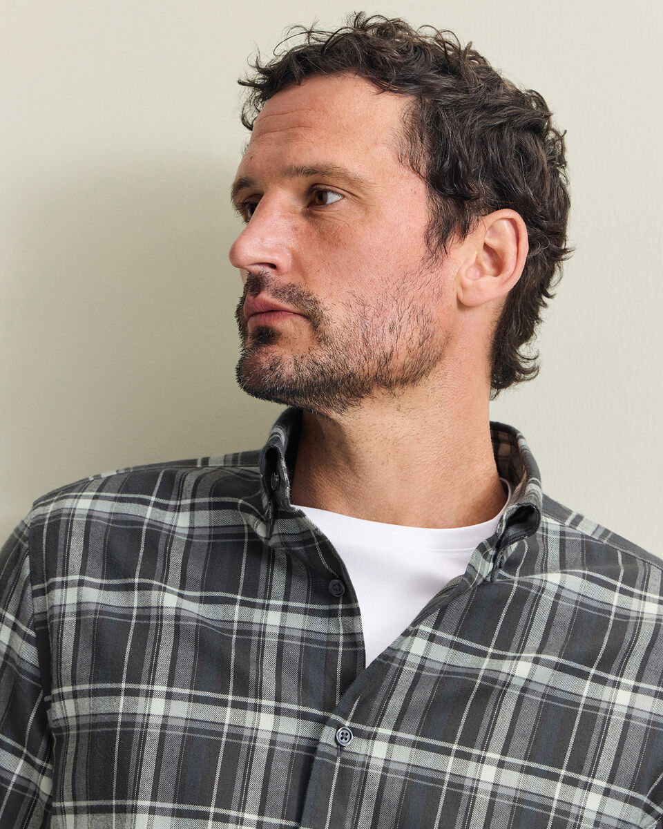 Brushed Flannel Check Shirt - Charcoal