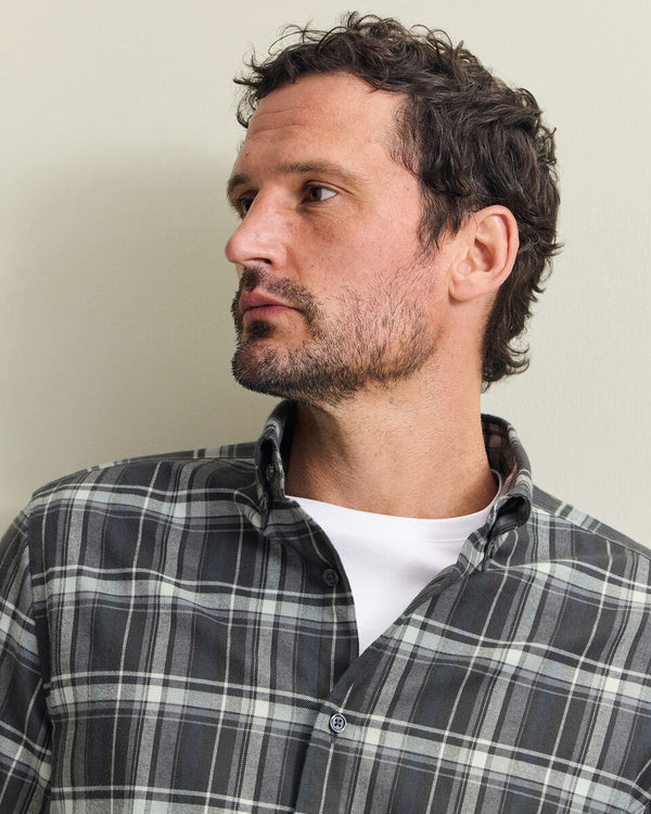 Brushed Flannel Check Shirt - Charcoal