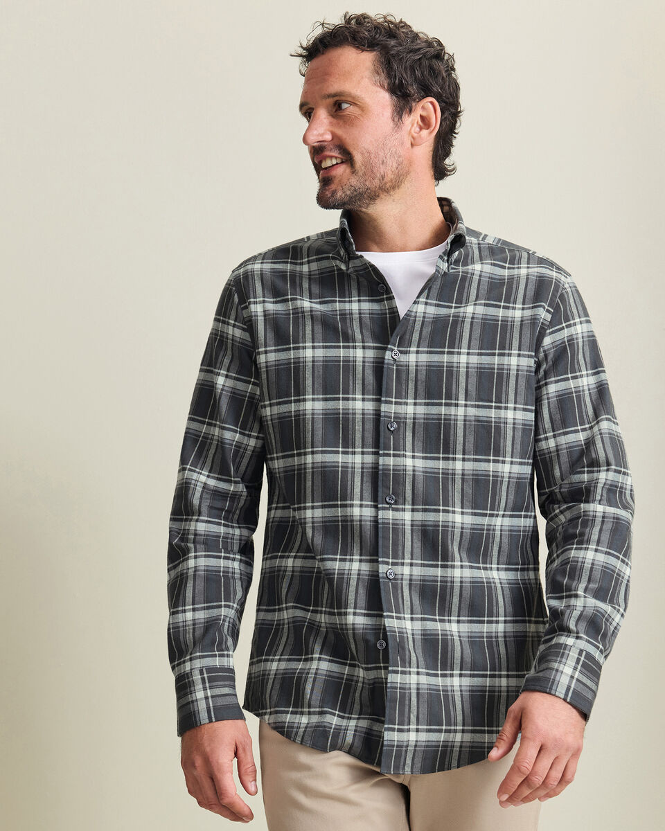 Brushed Flannel Check Shirt - Charcoal Main image