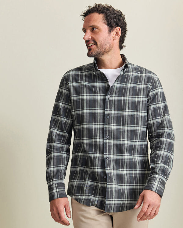 Brushed Flannel Check Shirt - Charcoal