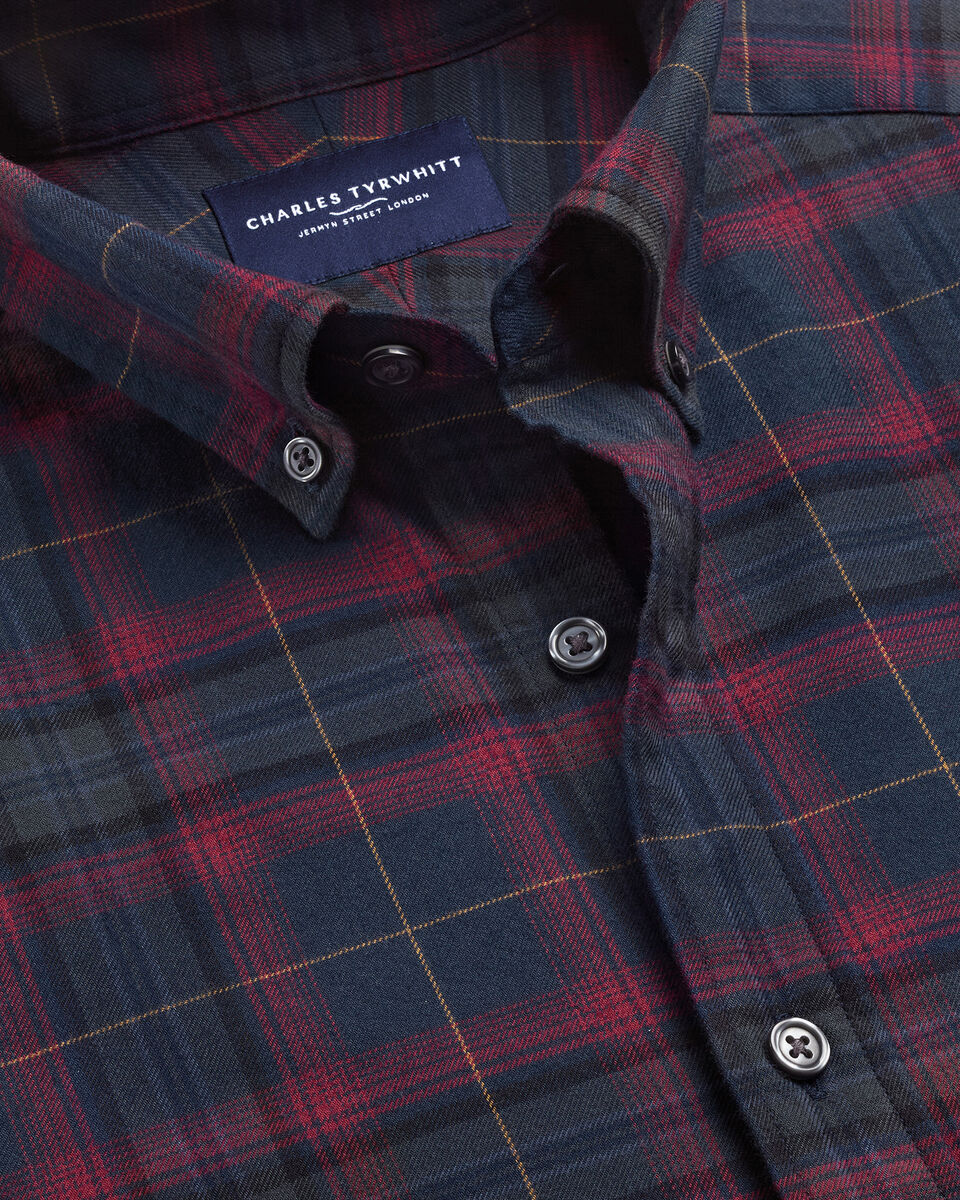 Brushed Flannel Check Shirt - Navy