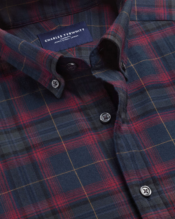 Brushed Flannel Check Shirt - Navy
