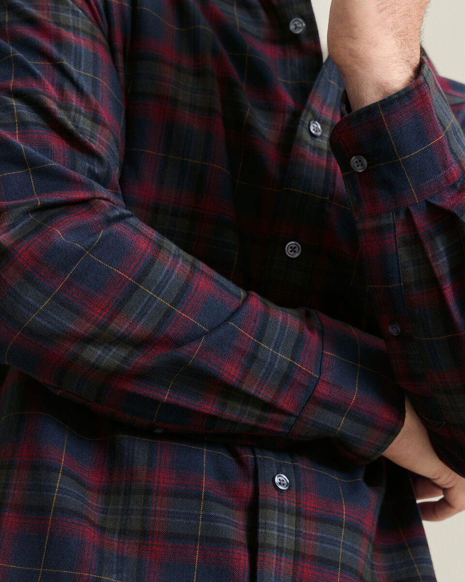 Brushed Flannel Check Shirt - Navy
