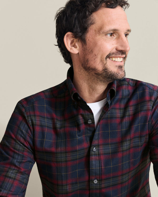 Brushed Flannel Check Shirt - Navy