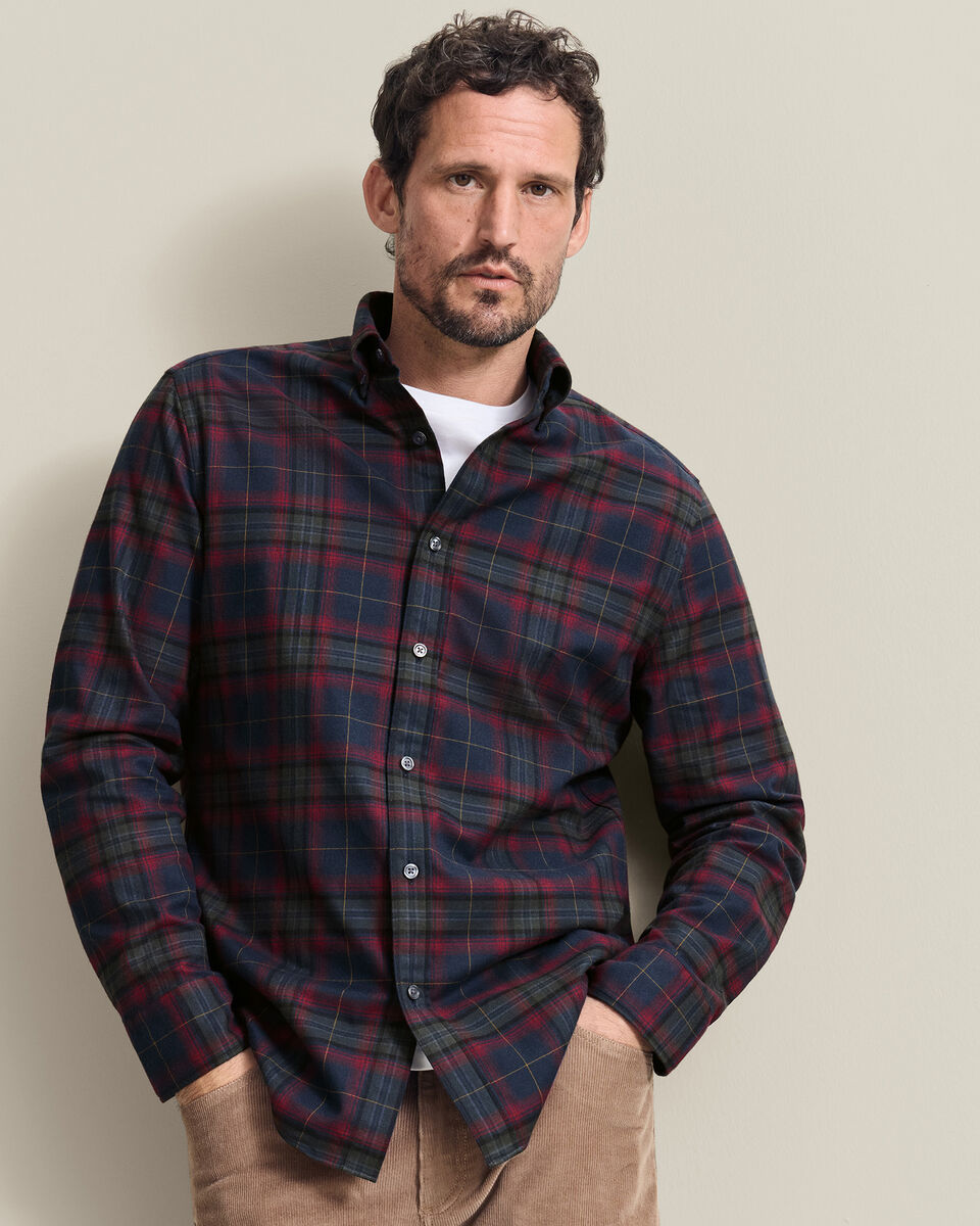 Brushed Flannel Check Shirt - Navy