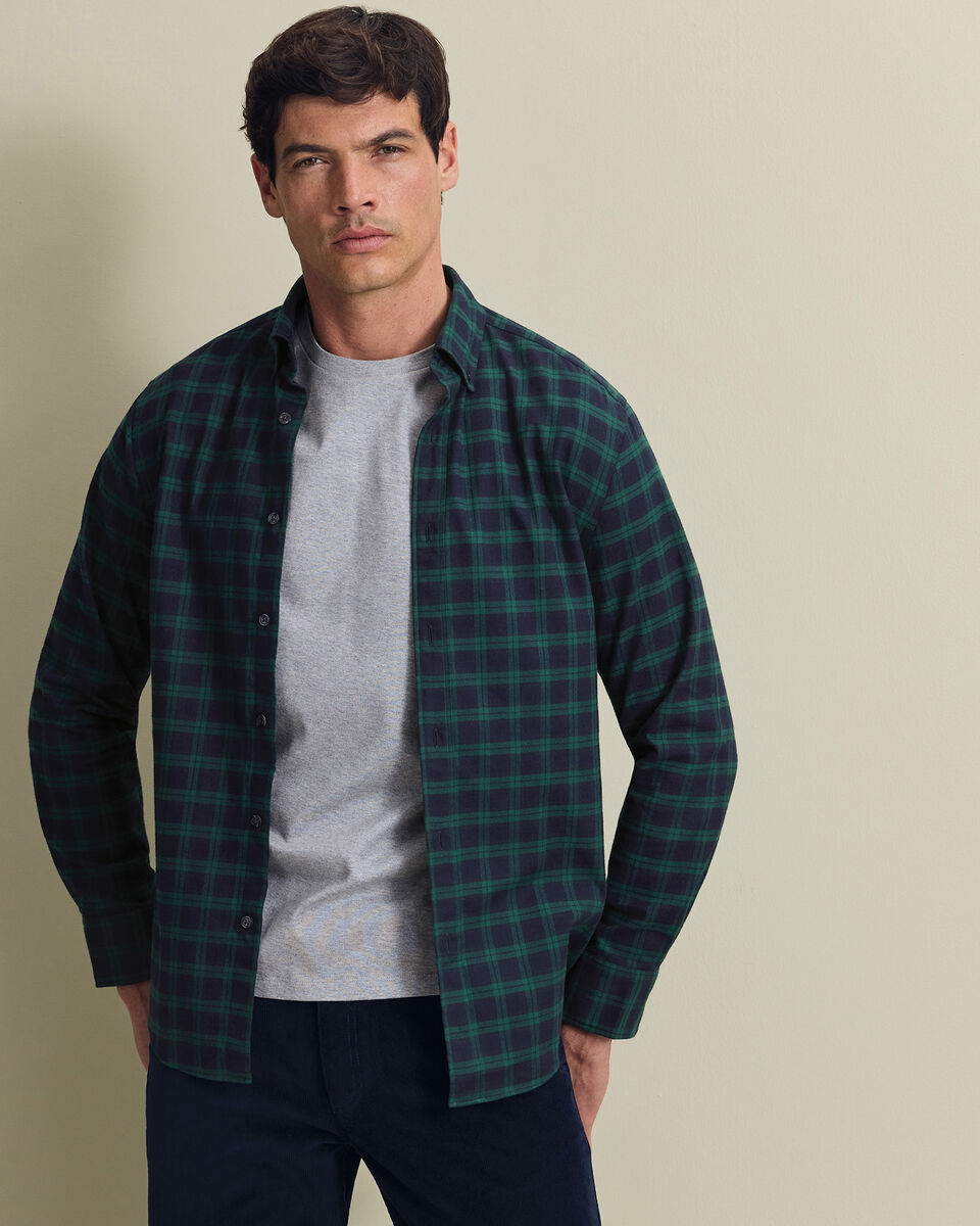 Brushed Flannel Check Shirt - Navy & Green Main image