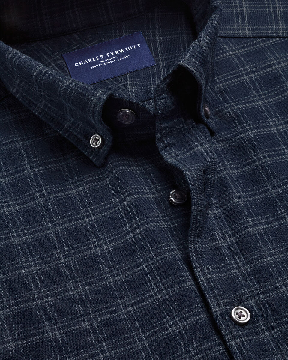 Brushed Flannel Check Shirt - Ink Blue