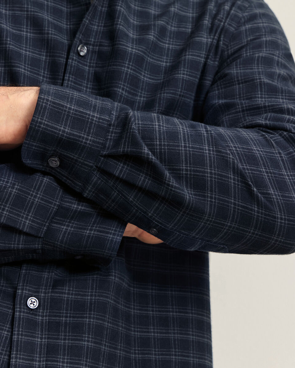 Brushed Flannel Check Shirt - Ink Blue