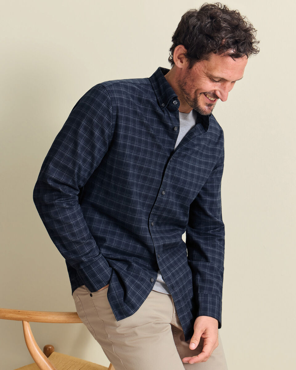 Brushed Flannel Check Shirt - Ink Blue