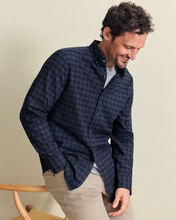 Brushed Flannel Check Shirt - Ink Blue