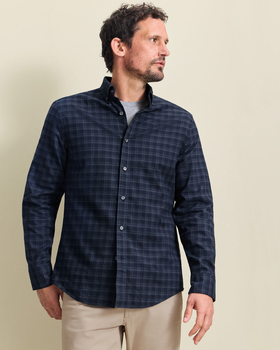 Brushed Flannel Check Shirt - Ink Blue
