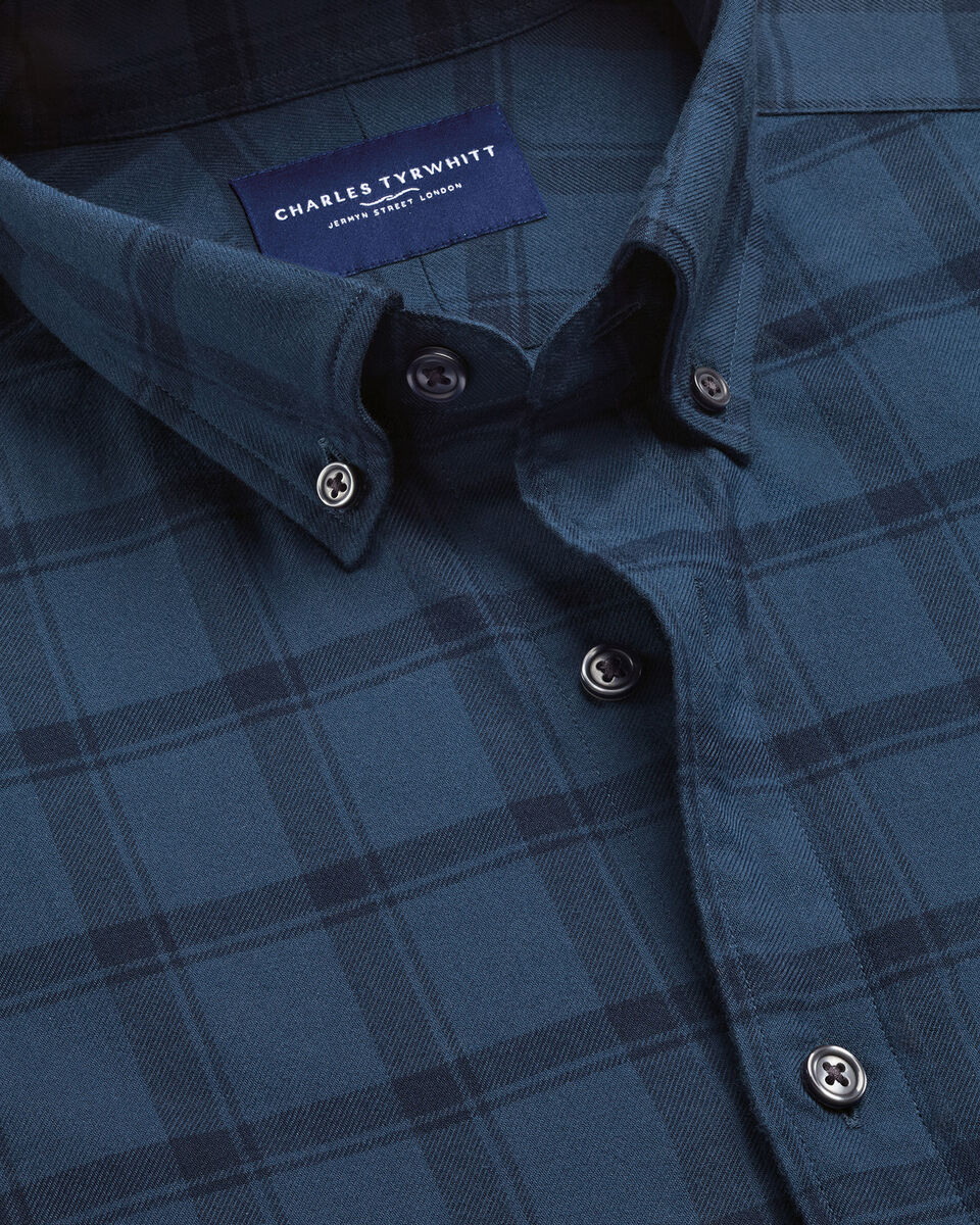 Brushed Flannel Check Shirt - Petrol Blue Secondary image