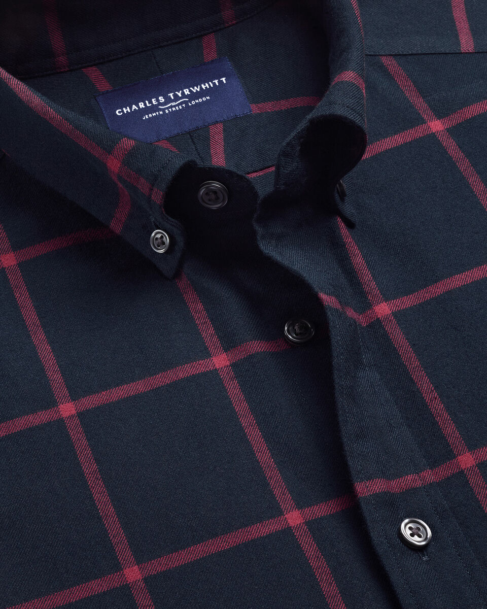 Brushed Flannel Windowpane Check Shirt - Red Secondary image